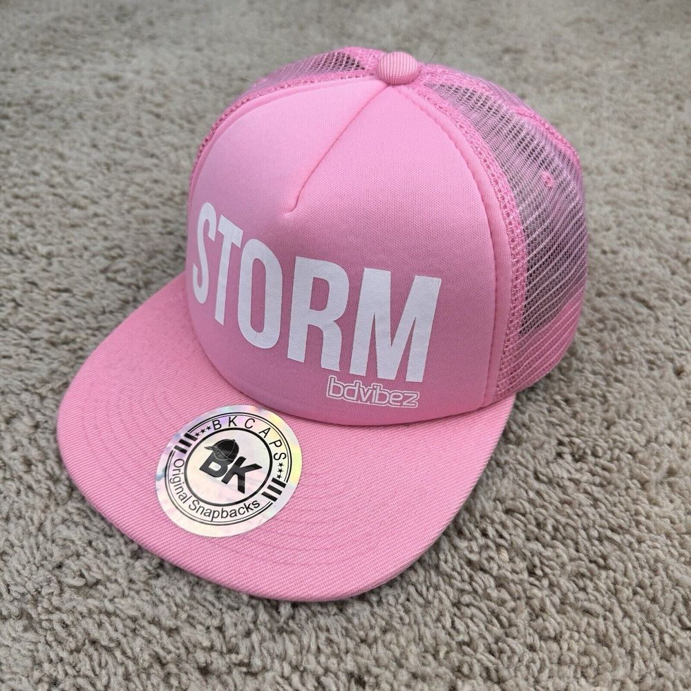 Storm‎ bdvibez Hat BK Caps Womens Trucker Snapback Pink Foam Mesh White Spellout